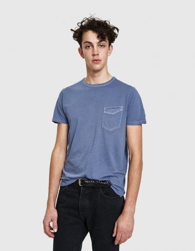 Officine Generale Garment Dyed Pocket Tee In Aegean Blue