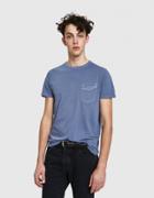 Officine Generale Garment Dyed Pocket Tee In Aegean Blue