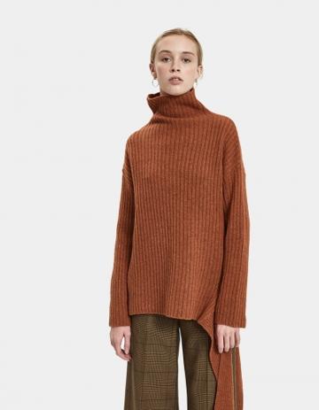 Mijeong Park Ribbed Pullover With Side Tie In Rust