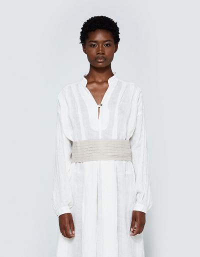 Black Crane Linen Belt In Oatmeal