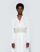 Black Crane Linen Belt In Oatmeal