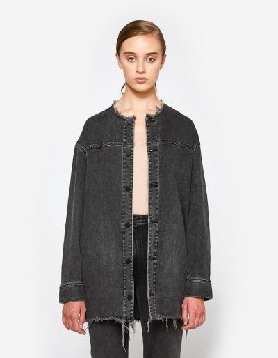 Denim X Alexander Wang Collarless Denim Jacket In Grey Fade
