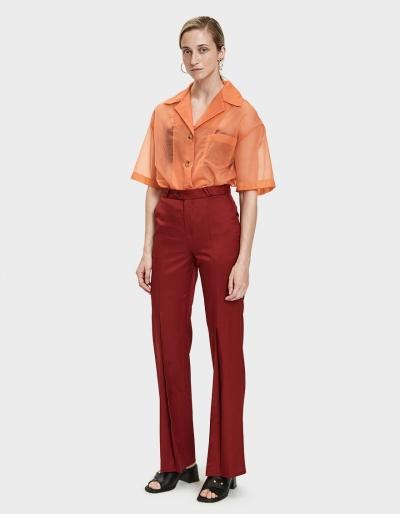 Acne Studios Tohny Shiny Suit Pant In Crimson Red