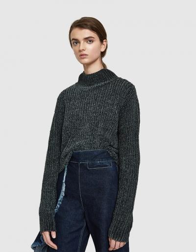 Just Female Velvet Knit Sweater In Woods Greem
