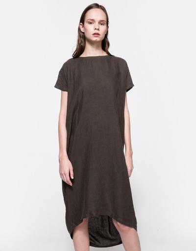 Black Crane Pleated Cocoon Dress Charcoal