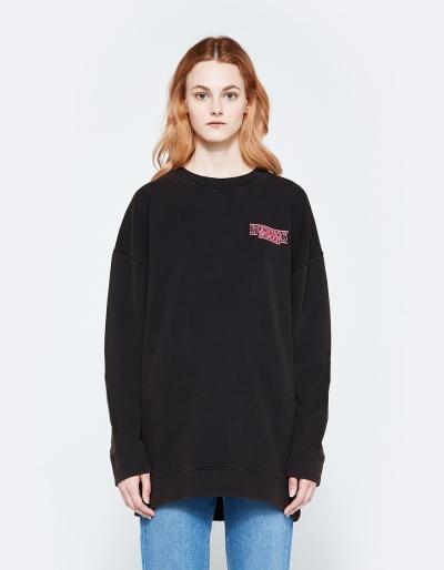 Off-white Business Neon Over Crewneck In Black Fuchsia