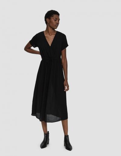Stelen Jannat Tie Waist Midi Dress In Black