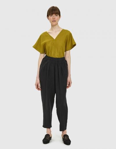 Black Crane Linen Carpenter Pant In Green Black