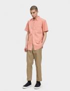 Obey Keble Denim Woven Ss Shirt In Pale Coral