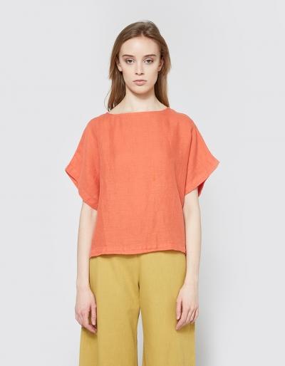 Black Crane Linen Box Tee In Paprika