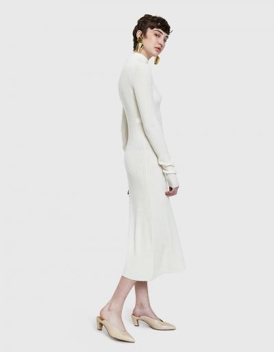 Organic By John Patrick Mock Neck Rib Dress In Off White