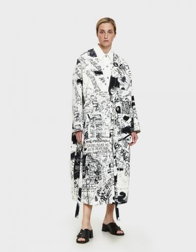 Mm6 Maison Margiela Graffiti Print Long Denim Jacket