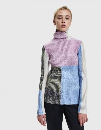 3.1 Phillip Lim Mixed Marled Patchwork Turtleneck