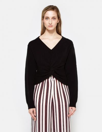 T By Alexander Wang L/s Deep V Twist Front Sweater In Black