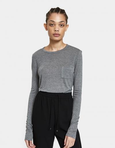 T By Alexander Wang Classic Cropped Longlseeve Tee In Heather Grey