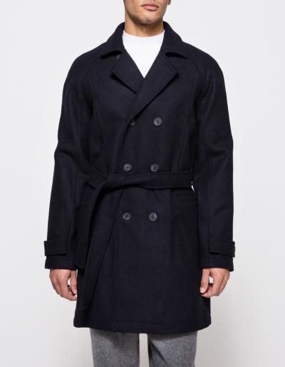 Topman Navy Wool Bonded Trench Coat