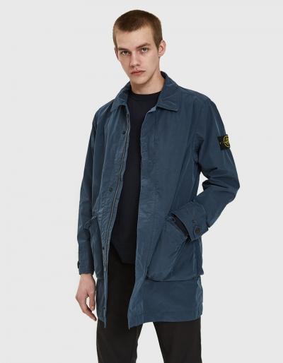 Stone Island David Tela Light-tc Long Coat In Blue Grey