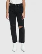 Re/done High Rise Stove Pipe Jean In Washed Black