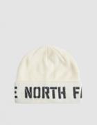 The North Face Black Box Felt Logo Beanie In Vintage White/tnf Black