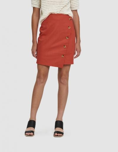 Farrow Fisher Buttoned Linen Skirt In Persimmons