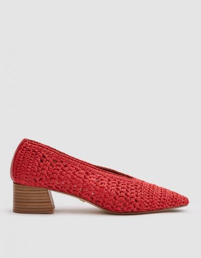 Miista Noa Heel In Ruby Raffia