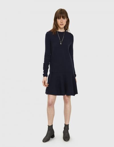 Ganni Mercer Knit Ruffle Hem Dress In Total Eclipse