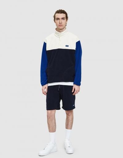 Aim  Leon Dore Blocked Micro Fleece Pullover In Natural/navy/royal