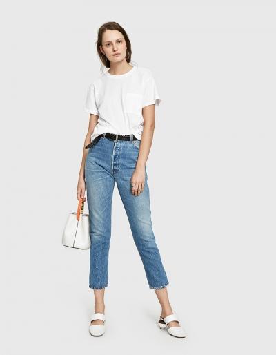 Re/done High Rise Ankle Crop In Indigo