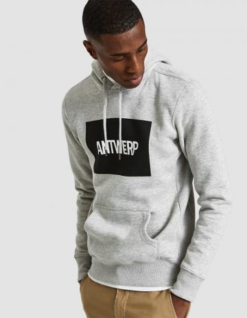 Vier Antwerp Antwerp Box Logo Hoodie In Heather Grey