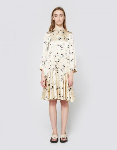 Ganni Sanders Satin Dress In Biscotti