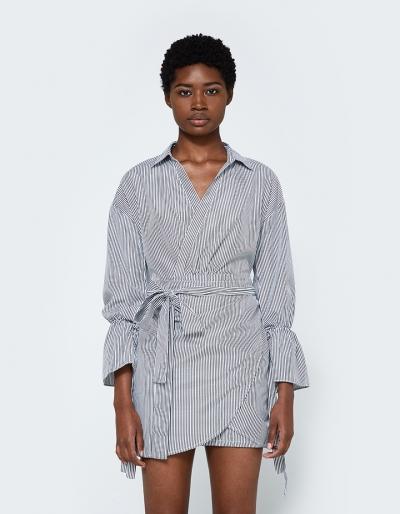 Farrow Striped Wrap Dress In Black