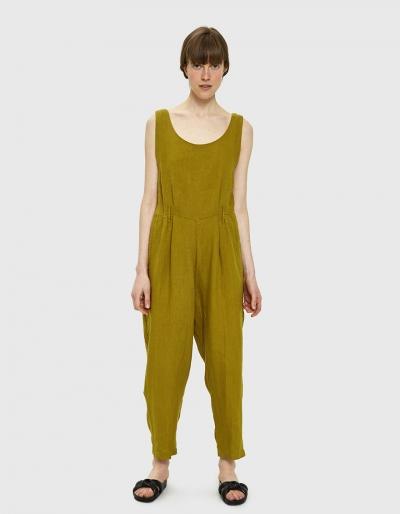 Black Crane Linen Overall In