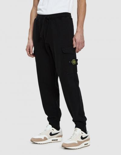 Stone Island Garment Dyed Fleece Cargo Pant In Black