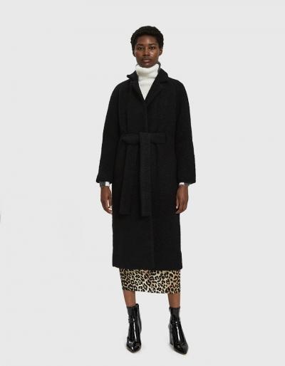 Ganni Fenn Long Wrap Coat In Black