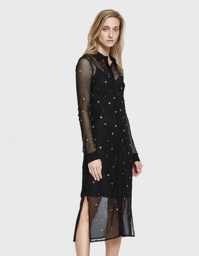 Stelen Clarissa Sheer Shirt Dress In Black