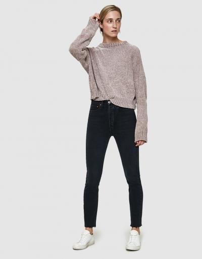 Re/done High Rise Ankle Crop In Worn Black