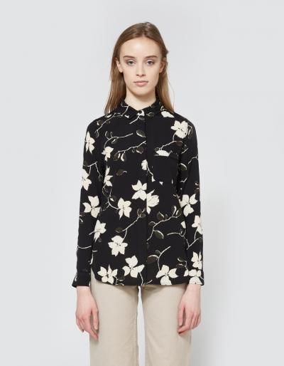 Ganni Rosemont Crepe Shirt In Black Wild Rose