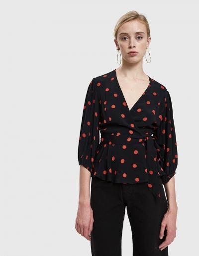 Ganni Barra Crepe Wrap Top In Black