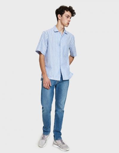 Acne Studios Elms Chambray Ss Shirt In Blue/white
