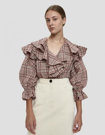 Rejina Pyo Camilla Plaid Ruffle Blouse