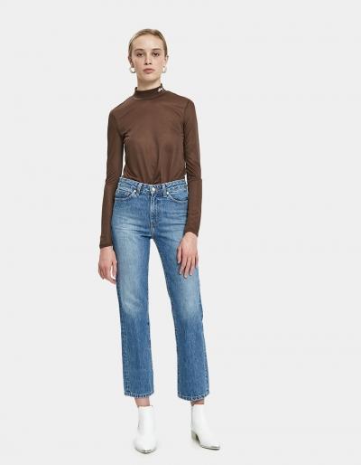 St Ssy Anna Tissue Mock Neck Tee In Brown