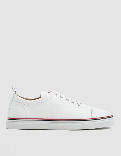 Thom Browne Toe Cap Trainer In White Pebble Grain