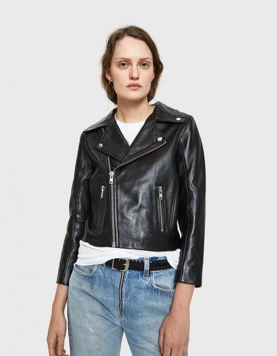 Ganni Passion Biker Jacket In Black/rust