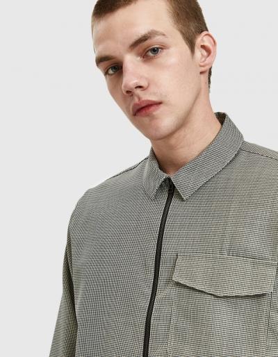 Schnayderman's Leisure Houndstooth Tape Zip Shirt In Black And Wh