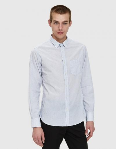 Officine Generale Textured Check Shirt In White/blue