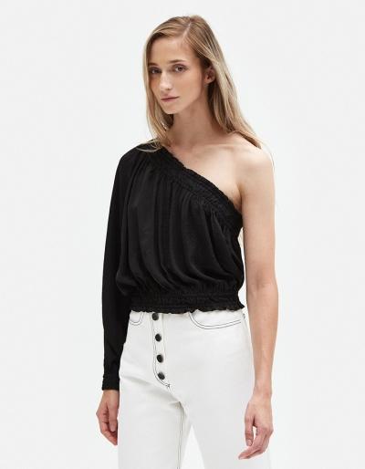 Stelen Smocked One Shoulder Top In Black