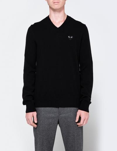 Comme Des Gar Ons Play Play V-neck Pullover In Black