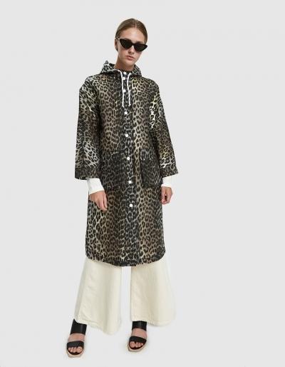 Ganni Cherry Blossom Leopard Print Rain Coat
