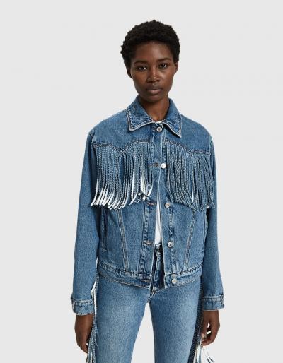 Msgm Fringe Denim Jacket