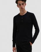 Wings+horns 1x1 Slub Longsleeve Henley In Black